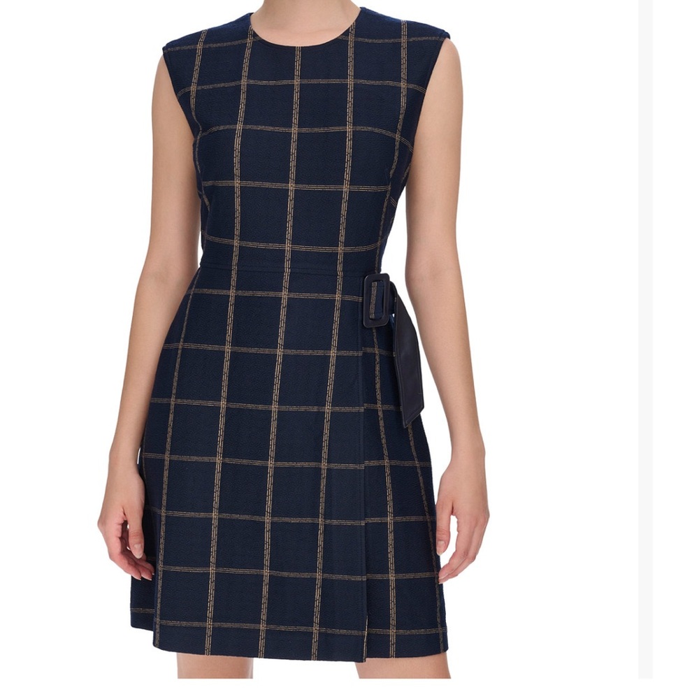Calvin Klein sleeveless, side buckle, A-line dress